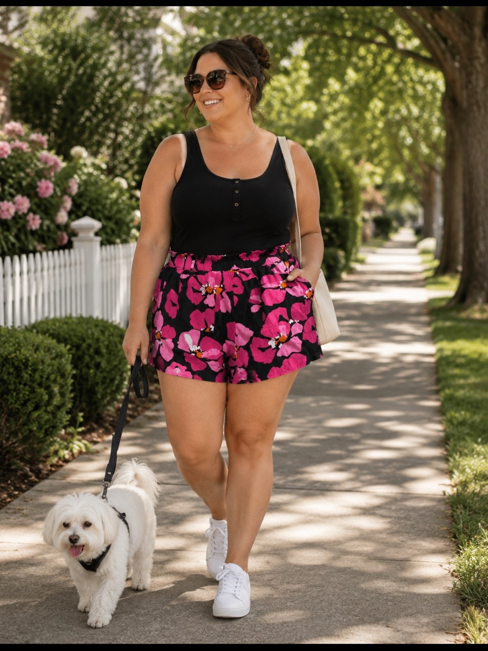 Who What Wear black linen blend shorts with floral print size XL